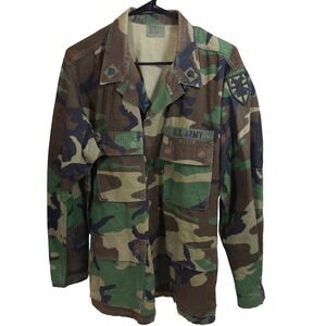 US Army Combat Coat Medium Regular Mens Woodland Camo Ripstop BDU Jacket Green